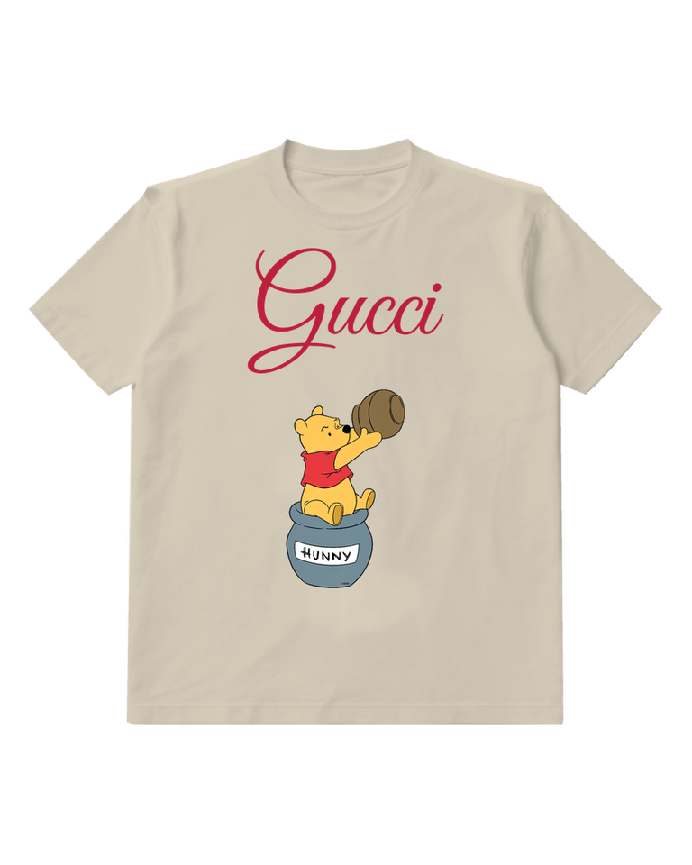 Beige Winnie The Pooh Holding Honey Pot Graphic T-Shirt - front product view