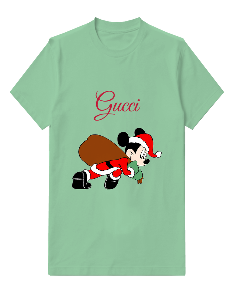 Sage Green Santa Mouse Gift Sack Graphic T-Shirt - front product view