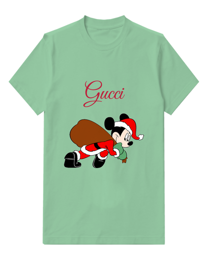 Sage Green Santa Mouse Gift Sack Graphic T-Shirt - front product view