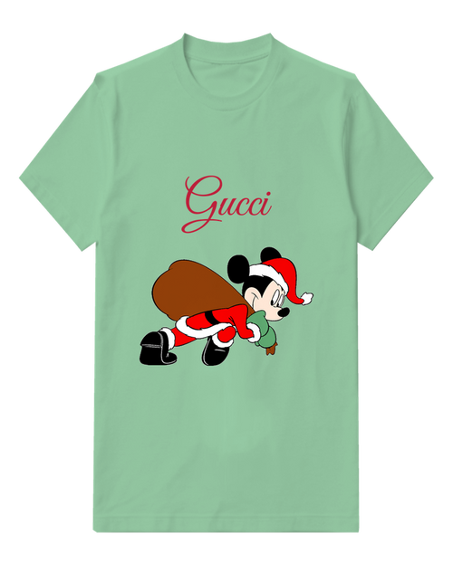 Sage Green Santa Mouse Gift Sack Graphic T-Shirt - front product view