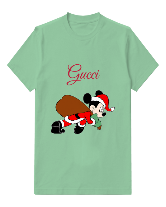Sage Green Santa Mouse Gift Sack Graphic T-Shirt - front product view