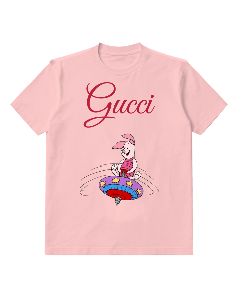 Blush Pink Piglet Spins On Colorful Toy Graphic T-Shirt - front product view