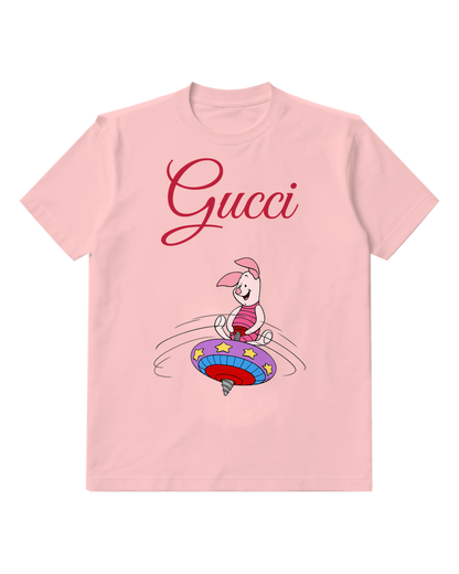 Blush Pink Piglet Spins On Colorful Toy Graphic T-Shirt - front product view