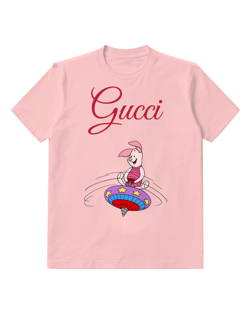Blush Pink Piglet Spins On Colorful Toy Graphic T-Shirt - front product view