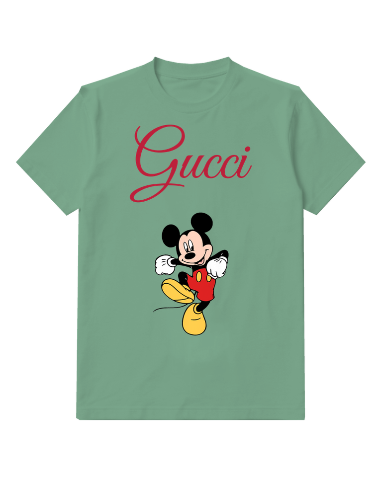 Sage Green Mickey Mouse Jumping Joyfully Graphic T-Shirt - front product view
