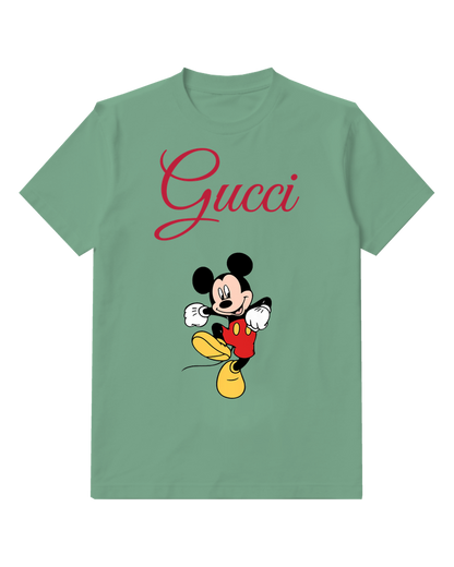 Sage Green Mickey Mouse Jumping Joyfully Graphic T-Shirt - front product view