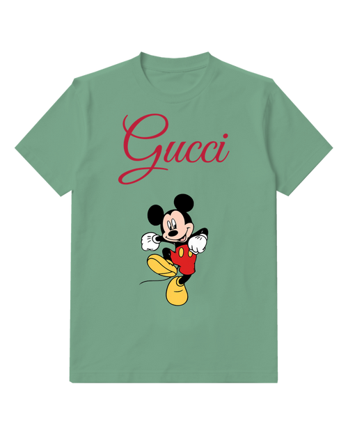 Sage Green Mickey Mouse Jumping Joyfully Graphic T-Shirt - front product view