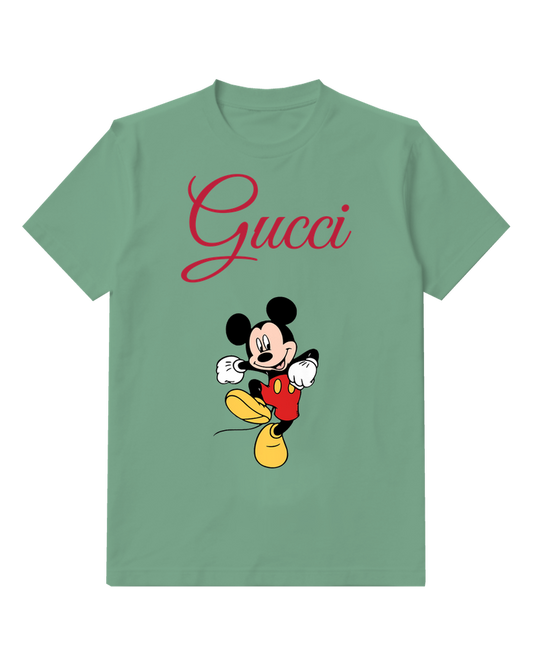 Sage Green Mickey Mouse Jumping Joyfully Graphic T-Shirt - front product view