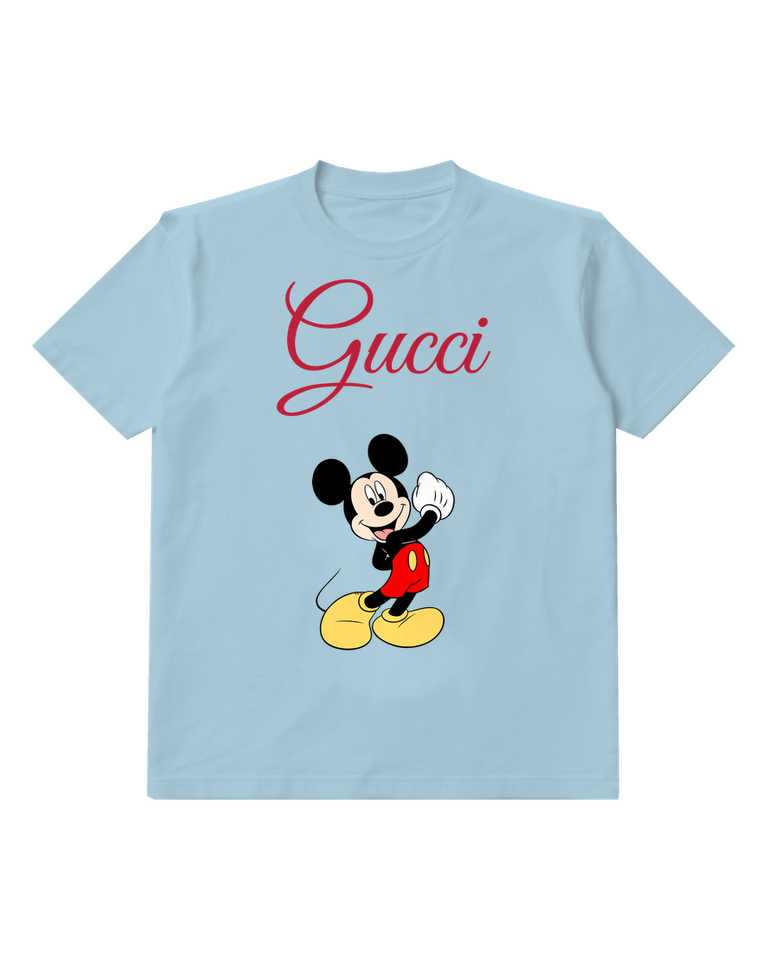 Sky Blue Mickey Mouse Waving Cheerfully Graphic T-Shirt - front product view