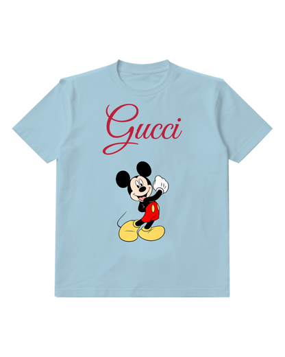 Sky Blue Mickey Mouse Waving Cheerfully Graphic T-Shirt - front product view
