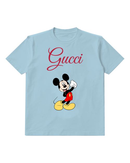 Sky Blue Mickey Mouse Waving Cheerfully Graphic T-Shirt - front product view