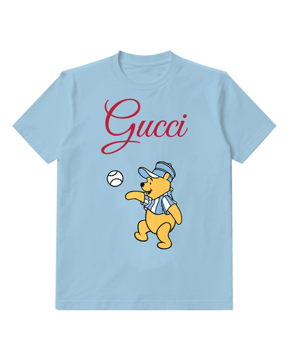 Sky Blue Winnie The Pooh Throwing Baseball Graphic T-Shirt - front product view