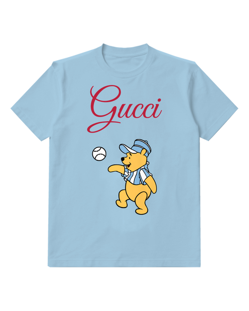 Sky Blue Winnie The Pooh Throwing Baseball Graphic T-Shirt - front product view