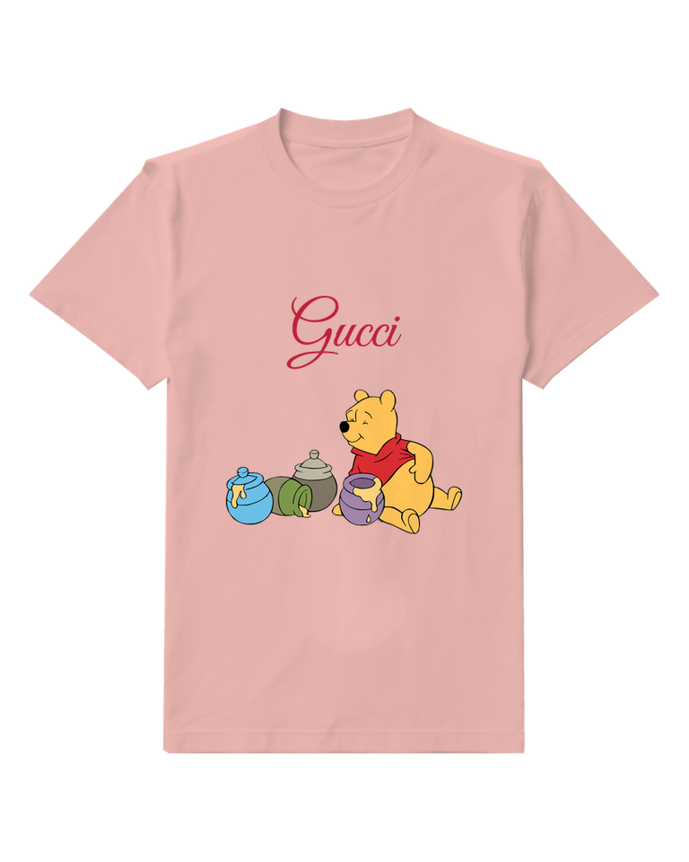 Blush Pink Winnie The Pooh Holding Honey Pot Crew Neck Graphic T-Shirt - front product view
