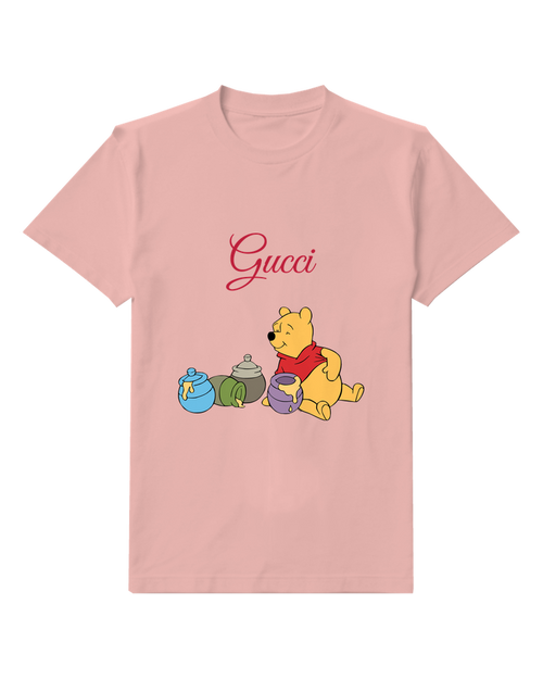 Blush Pink Winnie The Pooh Holding Honey Pot Crew Neck Graphic T-Shirt - front product view