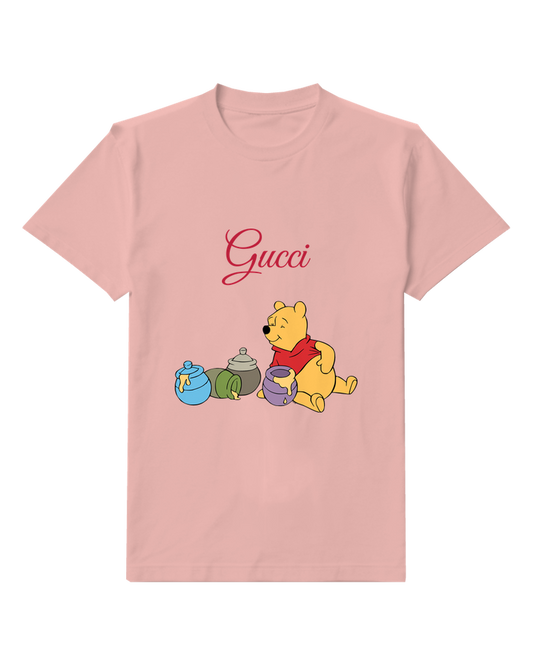Blush Pink Winnie The Pooh Holding Honey Pot Crew Neck Graphic T-Shirt - front product view
