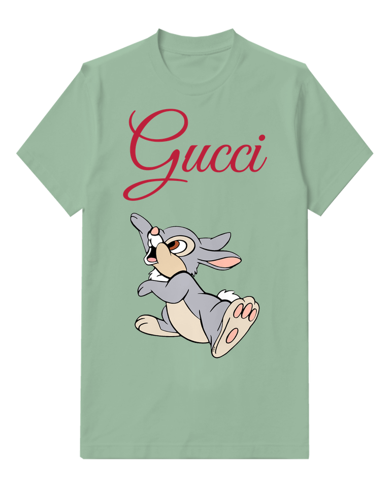 Sage Green Bambi Like Rabbit Jumping Forward Graphic T-Shirt - front product view