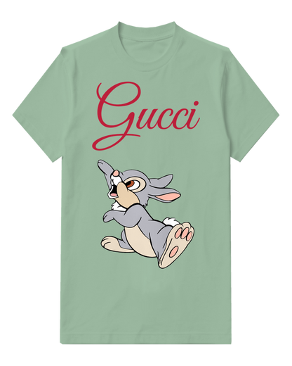Sage Green Bambi Like Rabbit Jumping Forward Graphic T-Shirt - front product view