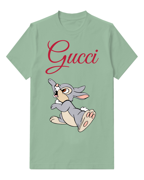 Sage Green Bambi Like Rabbit Jumping Forward Graphic T-Shirt - front product view