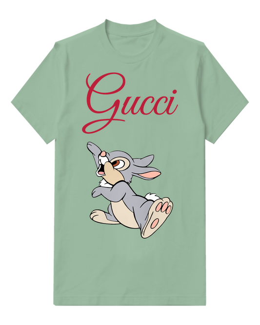 Sage Green Bambi Like Rabbit Jumping Forward Graphic T-Shirt - front product view