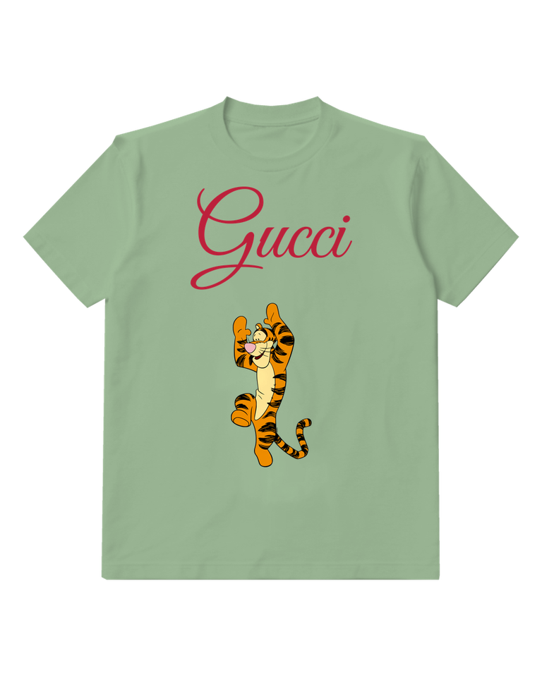 Sage Green Upright Striped Tiger Graphic T-Shirt - front product view