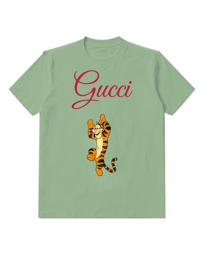 Sage Green Upright Striped Tiger Graphic T-Shirt - front product view