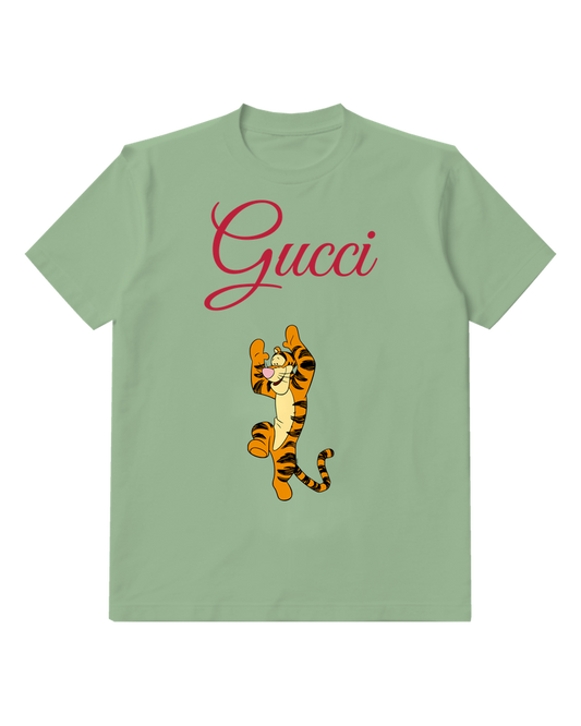 Sage Green Upright Striped Tiger Graphic T-Shirt - front product view