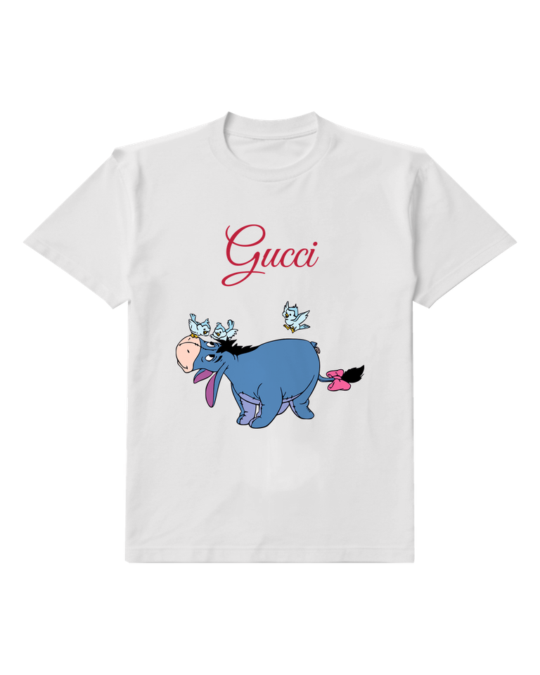 White Donkey Blue Butterflies Graphic T-Shirt - front product view