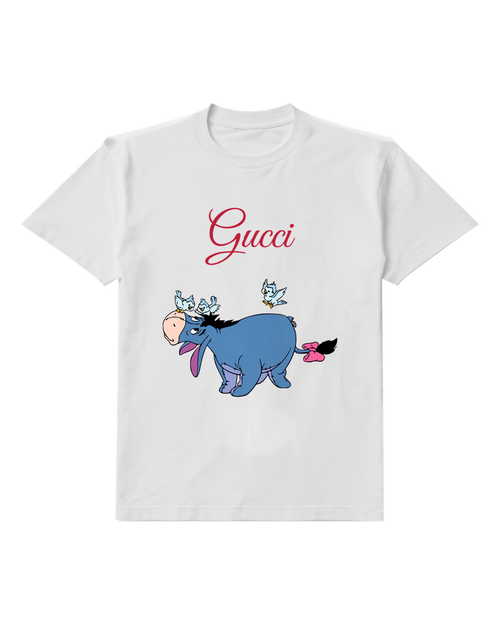 White Donkey Blue Butterflies Graphic T-Shirt - front product view