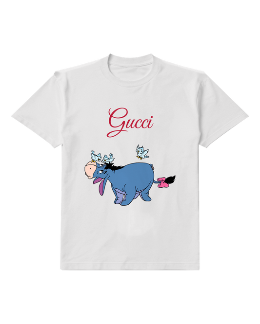 White Donkey Blue Butterflies Graphic T-Shirt - front product view