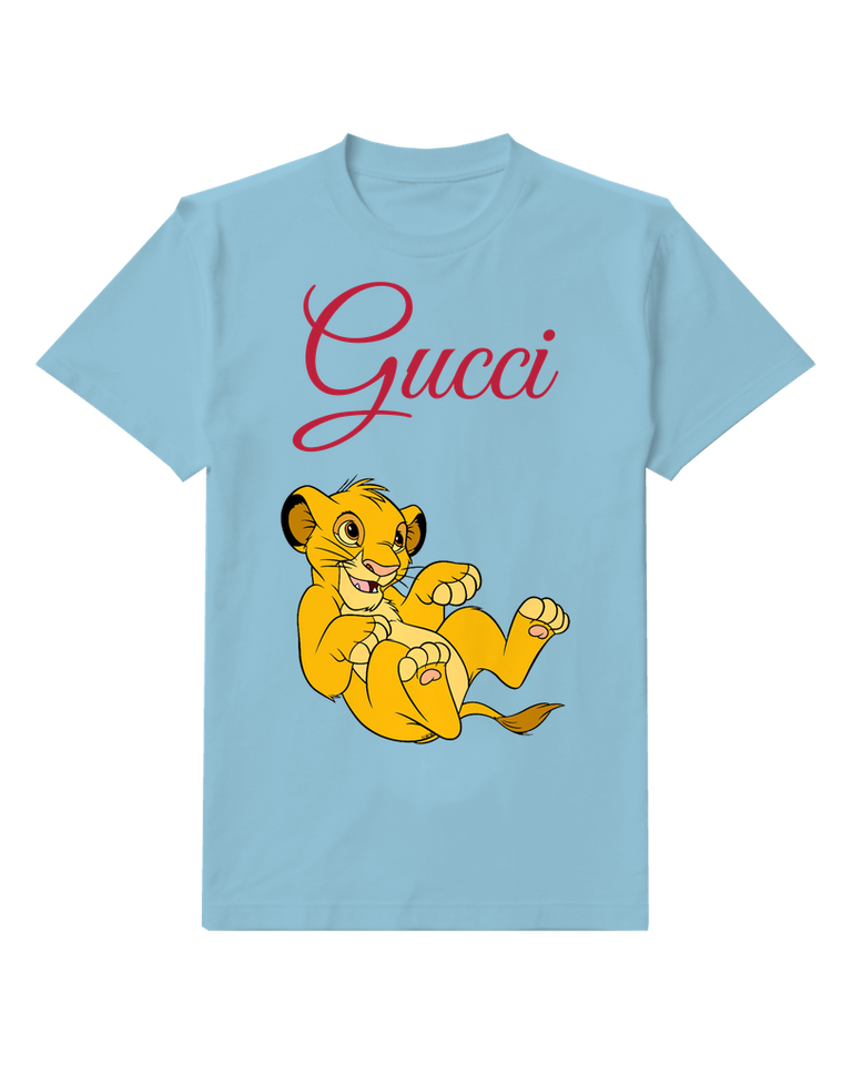 Sky Blue Playful Lion Cub Raised Paws Graphic T-Shirt - front product view