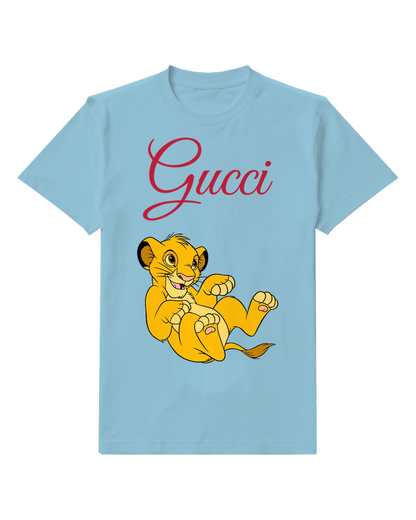 Sky Blue Playful Lion Cub Raised Paws Graphic T-Shirt - front product view