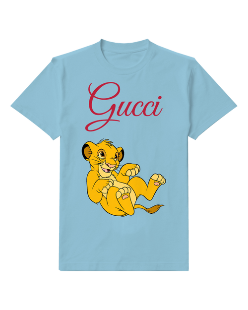Sky Blue Playful Lion Cub Raised Paws Graphic T-Shirt - front product view