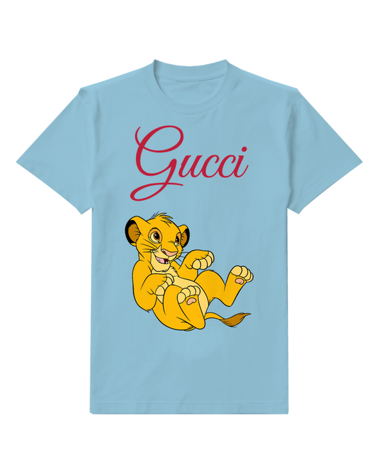 Sky Blue Playful Lion Cub Raised Paws Graphic T-Shirt - front product view