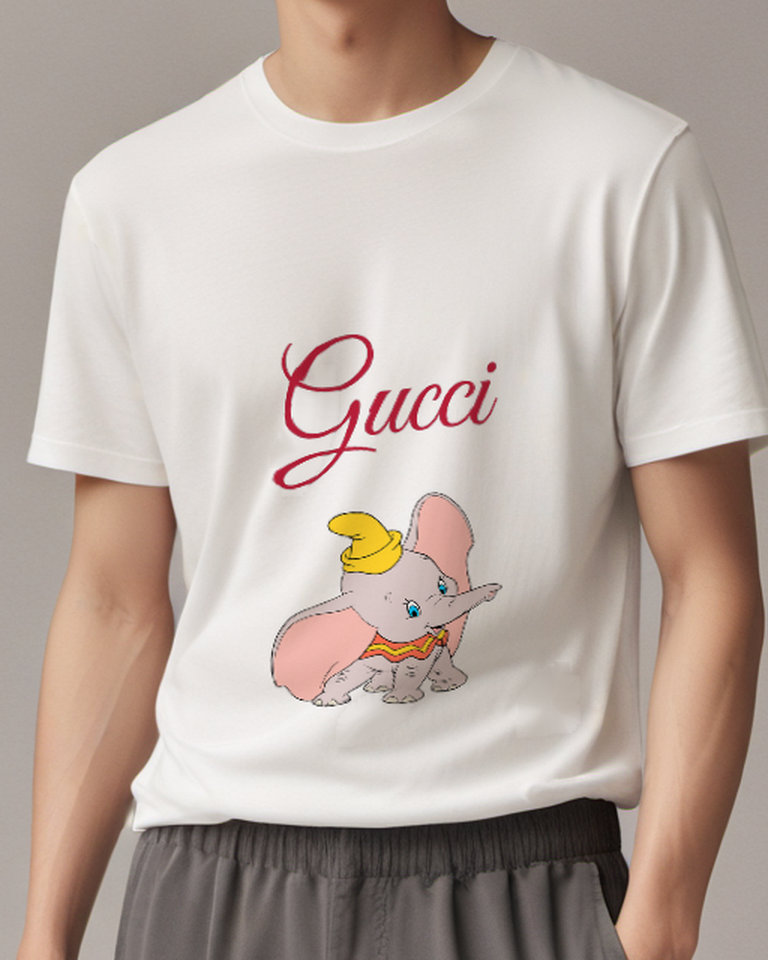 White Cute Elephant In Playful Stance Graphic T-Shirt - model wearing view