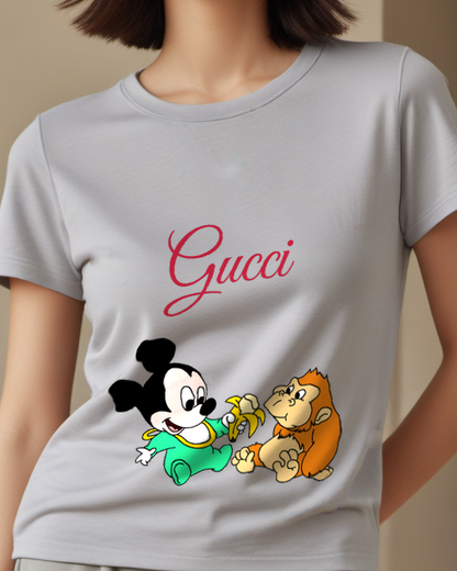 Light Gray Baby Mouse Teddy Bear Graphic T-Shirt - model wearing view
