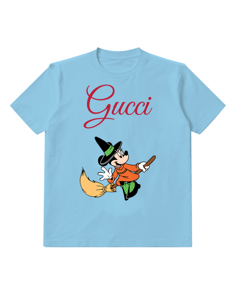 Sky Blue Minnie Mouse Witch Flying On Broom Graphic T-Shirt - front product view