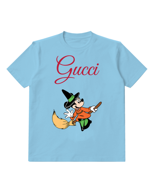 Sky Blue Minnie Mouse Witch Flying On Broom Graphic T-Shirt - front product view