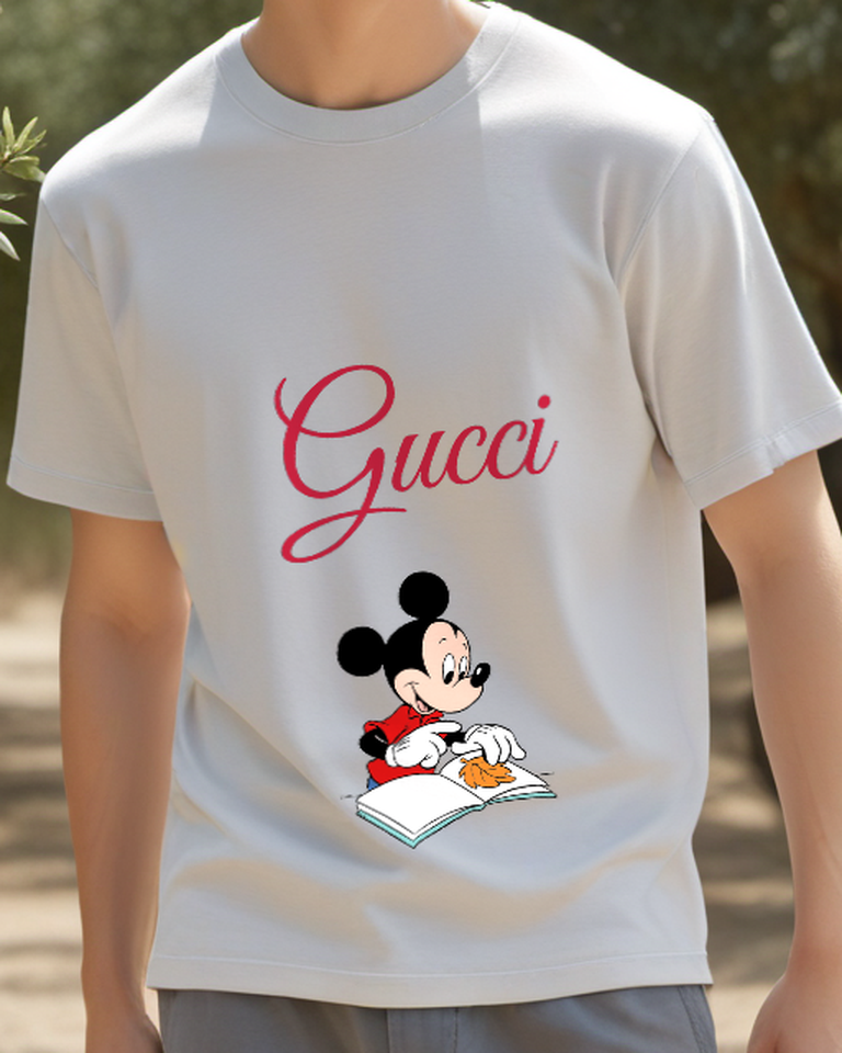 Light Gray Mouse Open Book Graphic T-Shirt - model wearing view