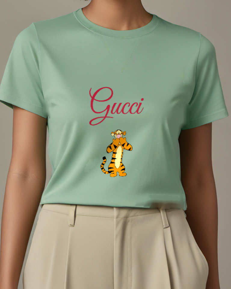 Sage Green Tiger Paws Near Face Graphic T-Shirt - model wearing view