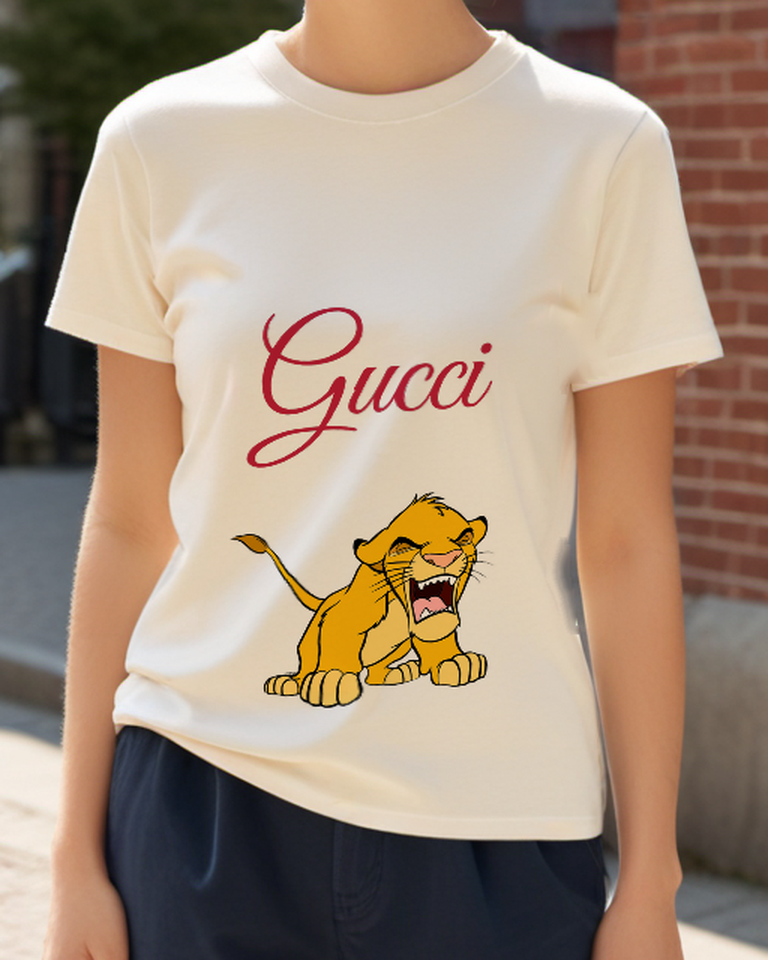 Ivory Open Mouth Lion Cub Graphic T-Shirt - model wearing view