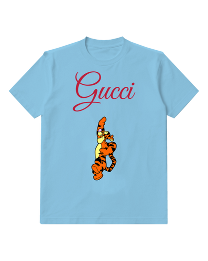 Sky Blue Tigger Jumping Vertically Graphic T-Shirt - front product view