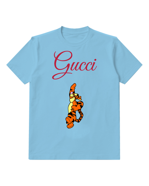 Sky Blue Tigger Jumping Vertically Graphic T-Shirt - front product view