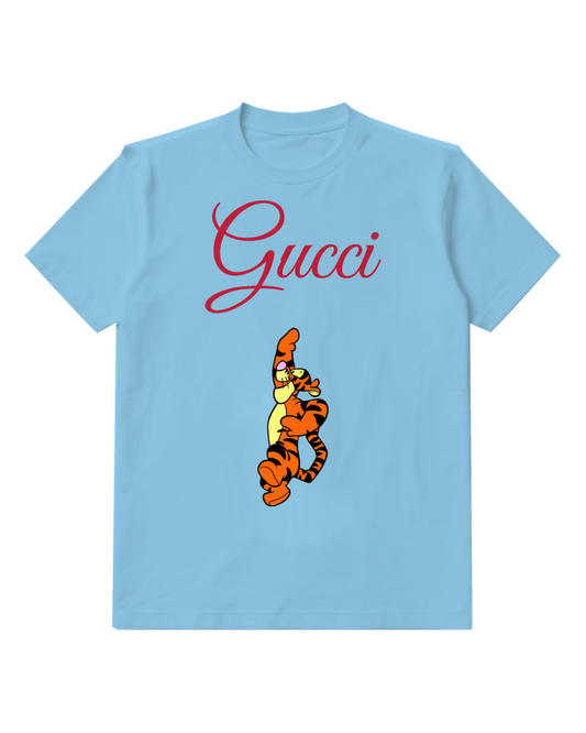 Sky Blue Tigger Jumping Vertically Graphic T-Shirt - front product view