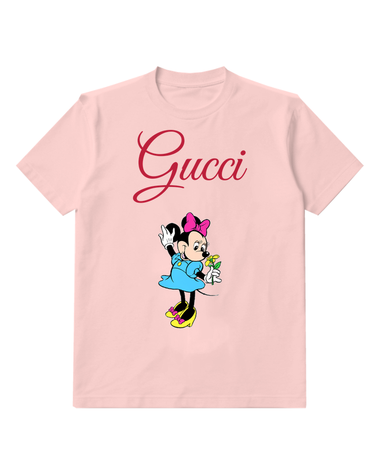 Blush Pink Minnie Mouse Waving With Flower Graphic T-Shirt - front product view