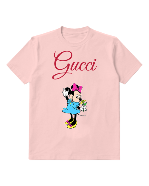 Blush Pink Minnie Mouse Waving With Flower Graphic T-Shirt - front product view