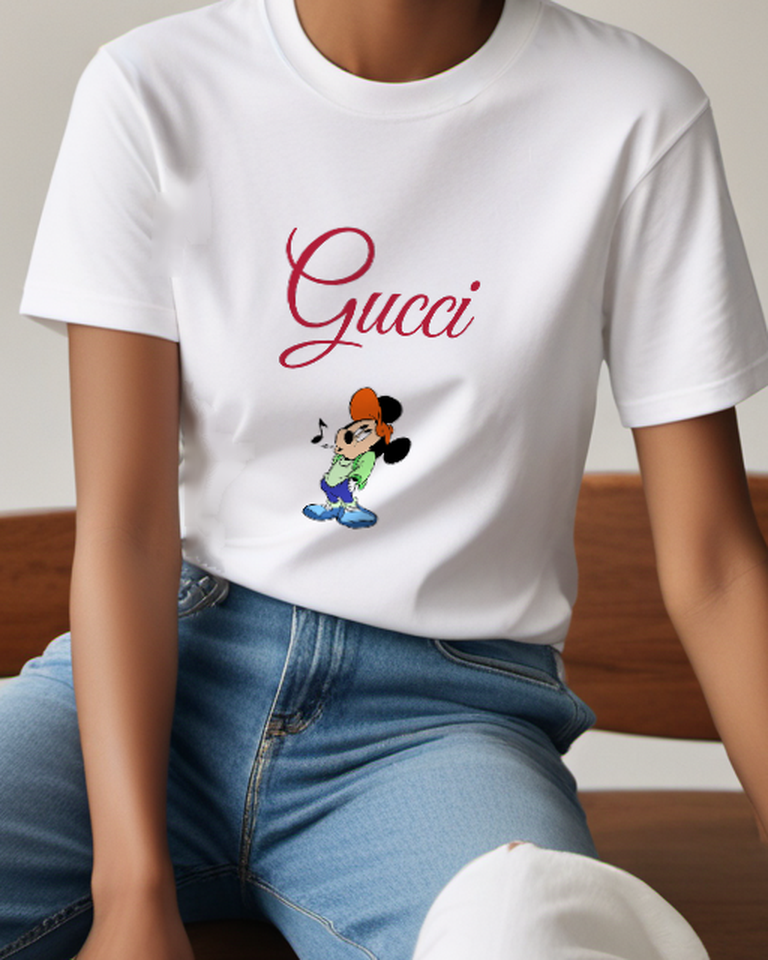 White Orange Cap Mouse With Blue Shoes Graphic T-Shirt - model wearing view