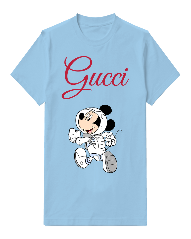 Sky Blue Mickey Mouse Astronaut Running Graphic T-Shirt - front product view