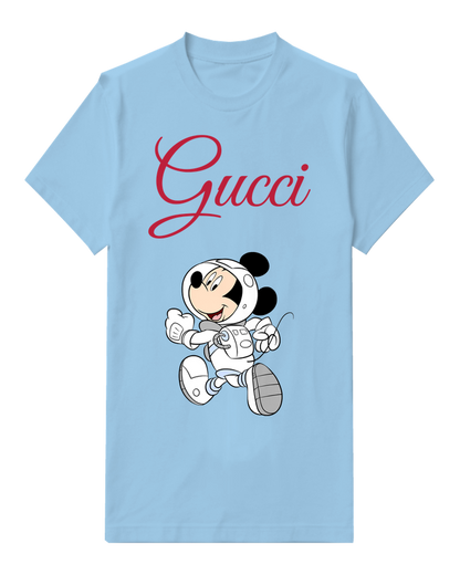 Sky Blue Mickey Mouse Astronaut Running Graphic T-Shirt - front product view