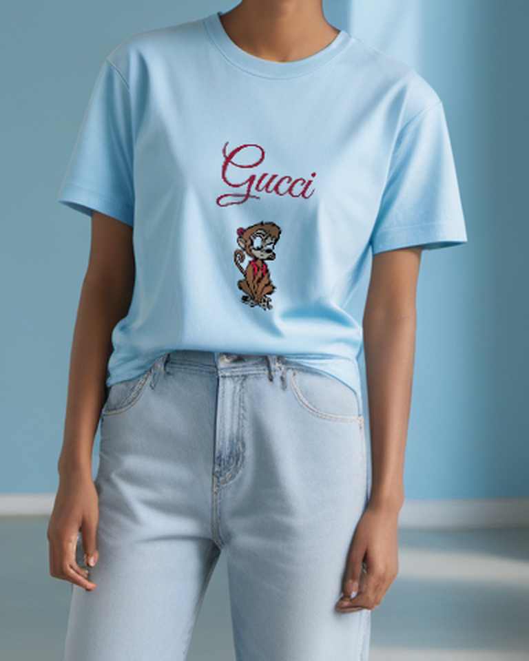 Sky Blue Curious Monkey Graphic T-Shirt - styled view 3